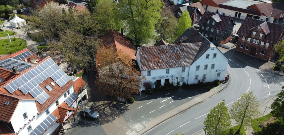 Bild aus der Luft vom Gebäude Hessischer Hof.
