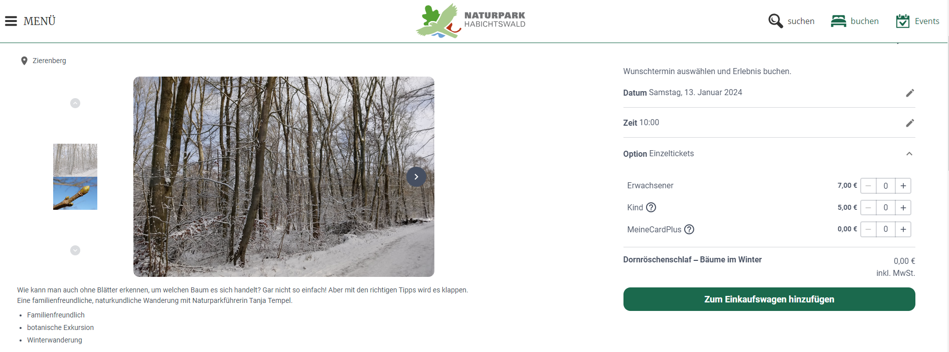 Screenshot Maske zur Onlinebuchbarkeit