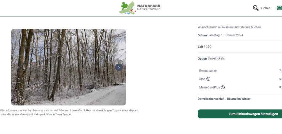 Screenshot Maske zur Onlinebuchbarkeit
