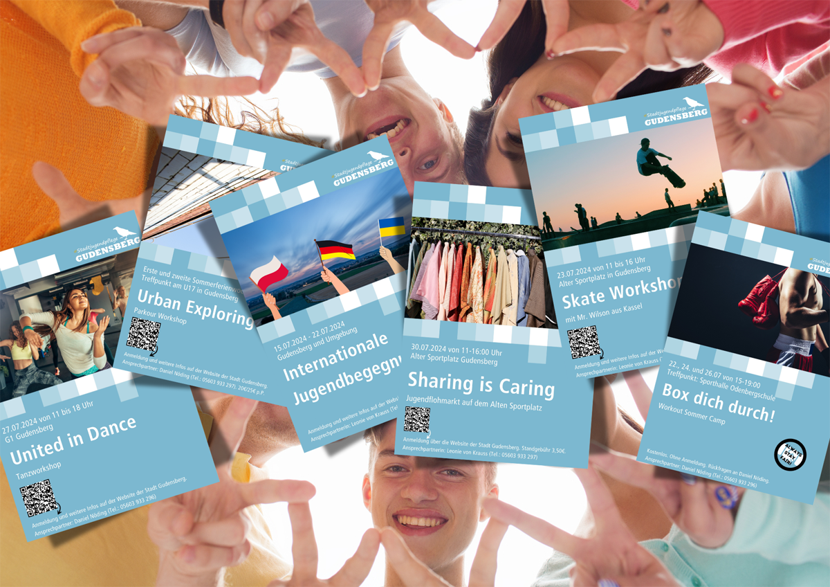 Jugendliche und Plakate mit Angeboten