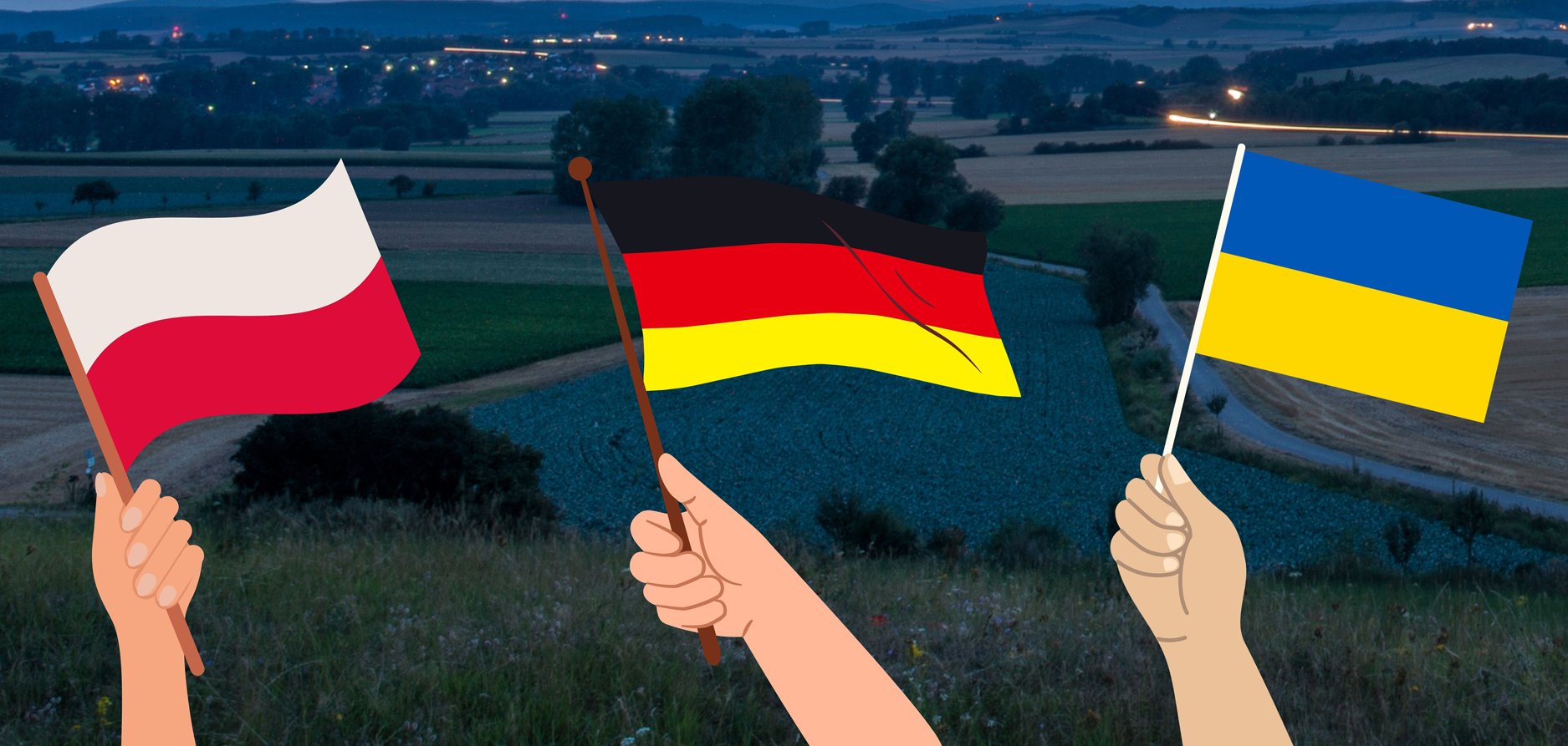 Gudensberg in der Nacht mit Fahnen