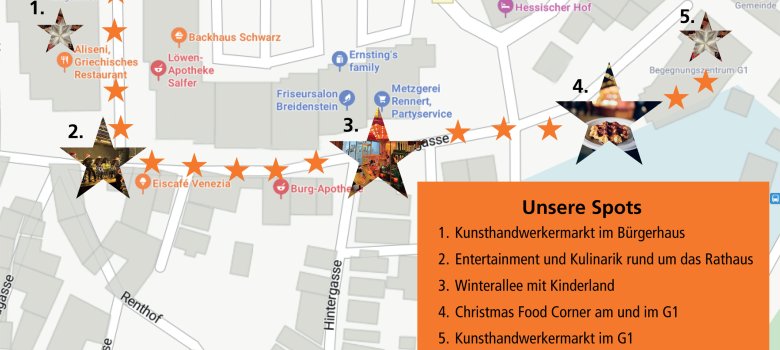 Stadtplan mit Sternen für Stände und Erlebnisbereiche